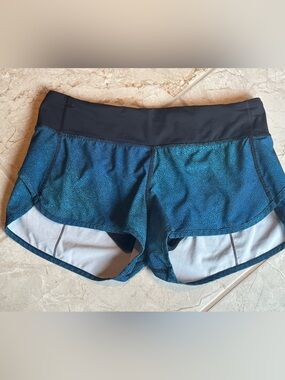 Lululemon lined shorts running swim athletic 6  black trim gradient blue pockets